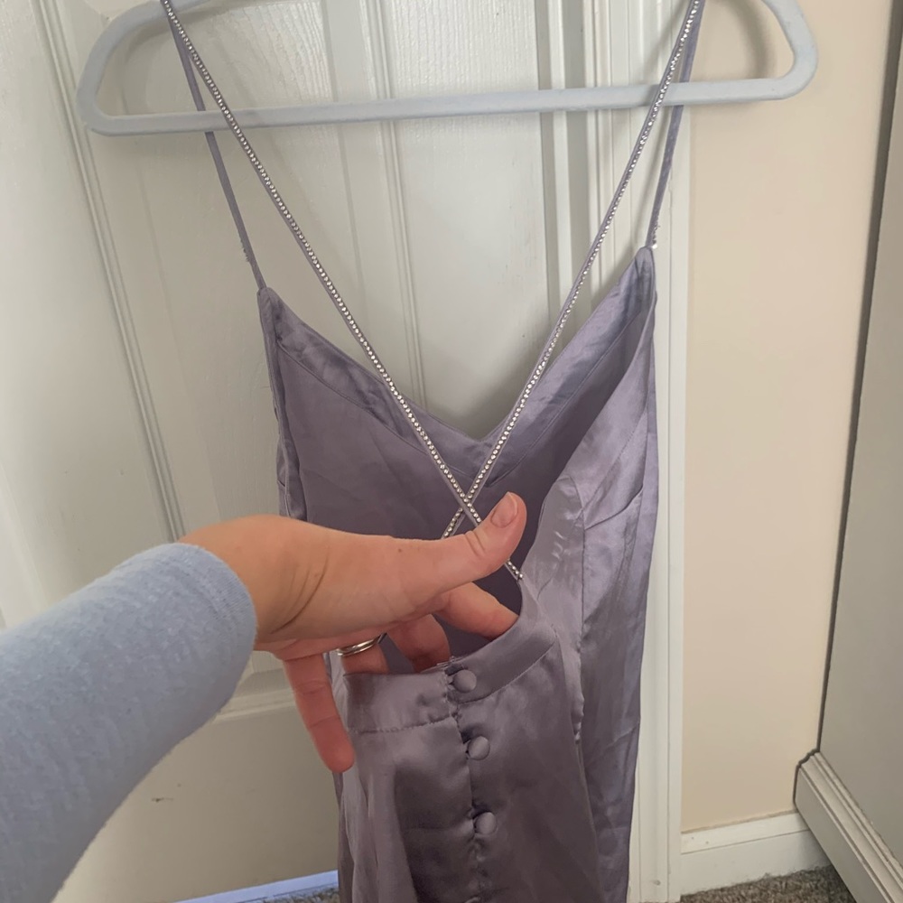 Free People lavender satin slip with rhinestones